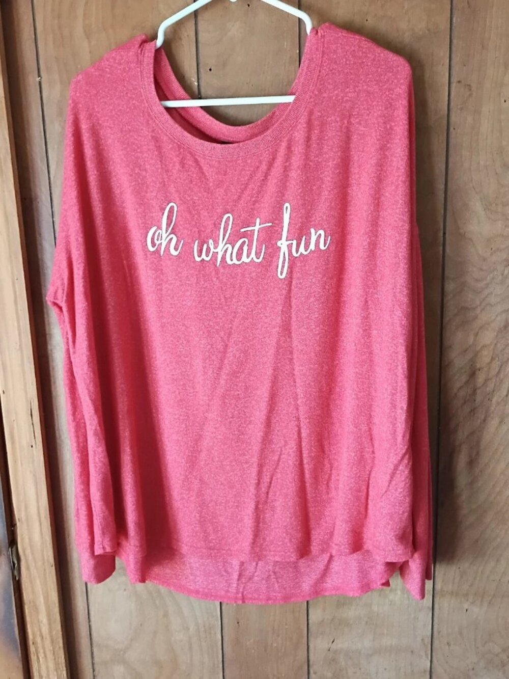 Free Press Womens XL Pink Graphic Top Oh What Fun Rayon Blend Long Sleeve